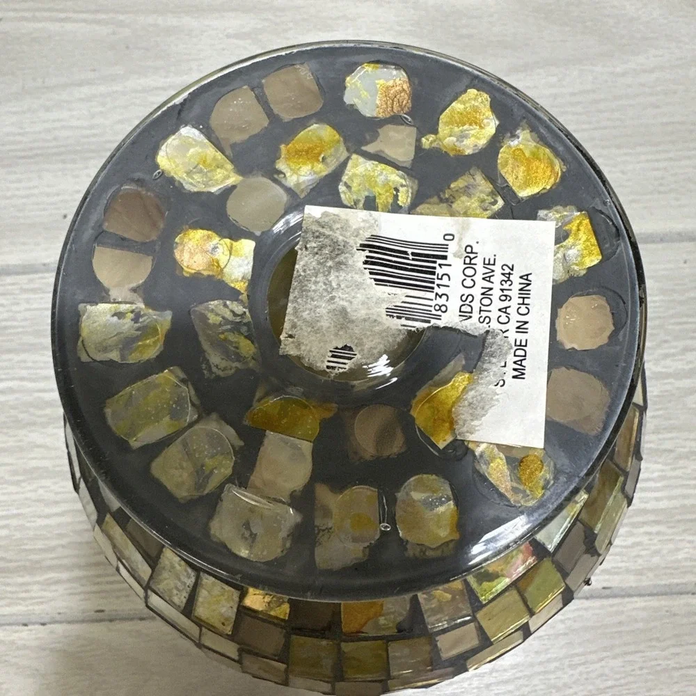 Mosaic‎ Glass Candle Holder or Vase Gold Multicolor 6x6x7